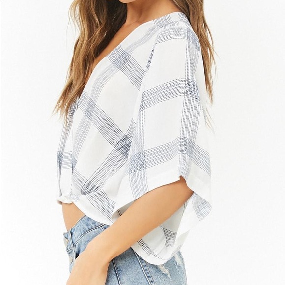 Grid Surplice Kimono Sleeve Woven Top - Picture 3 of 3